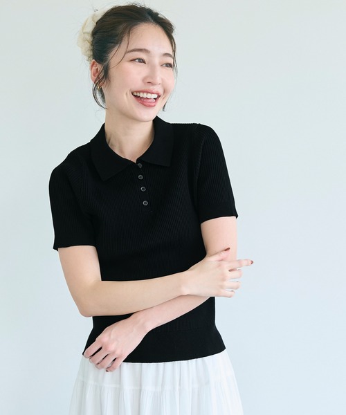 coca(coca)(コカ)の「【WEB限定セール】ポロニットトップス(ポロシャツ・レディース・アイボリー/ブラック/グレー・S/M/L)」の14枚目の写真
