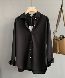 フォースメント Forcement シンプル長袖シャツブラウス （ブラック） フォースメント Forcement シンプル長袖シャツブラウス
