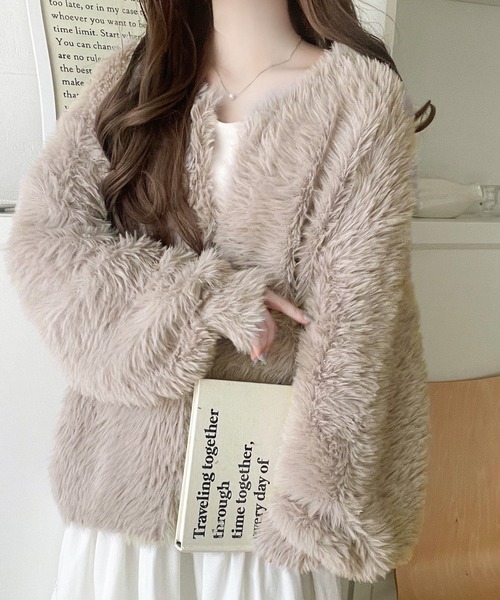 ほぼ未使用 ロージーモンスター✨ふわもこ ハンドニット カーディガン ブラウン CAVEZA ROSSO - 【25AW】Curl shaggy knit cardigan / カールシャギー