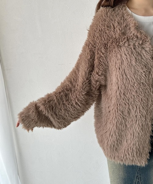 EPOCA 42サイズ　ニットカーディガン　ファー　ベージュ　ムートン EPOCA 42サイズ ニットカーディガン ファー ベージュ ムートン EPOCA