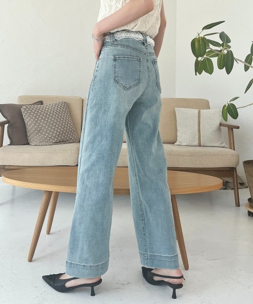 Rejoule(リジュール)の「レースベルト付き ハイウエストワイドデニムパンツ(デニムパンツ・レディース・ライトブルー・S/M)」の6枚目の写真
