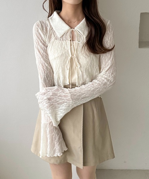 apres jour clair（アプレジュールクレア）の「【apres jour clair】レースシアーリボンカーディガン（カーディガン/ボレロ・レディース・ミント/アイボリー/ブラック・フリー/X-LARGE）」の5枚目の写真