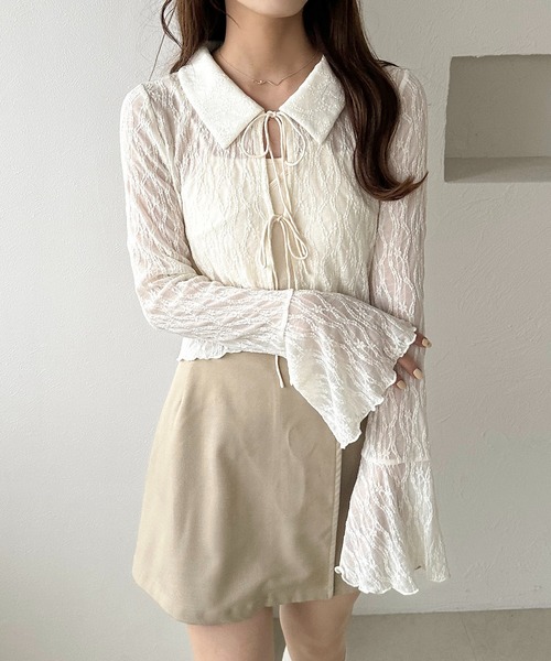 apres jour clair（アプレジュールクレア）の「【apres jour clair】レースシアーリボンカーディガン（カーディガン/ボレロ・レディース・ミント/アイボリー/ブラック・フリー/X-LARGE）」の6枚目の写真