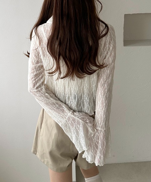 apres jour clair（アプレジュールクレア）の「【apres jour clair】レースシアーリボンカーディガン（カーディガン/ボレロ・レディース・ミント/アイボリー/ブラック・フリー/X-LARGE）」の7枚目の写真