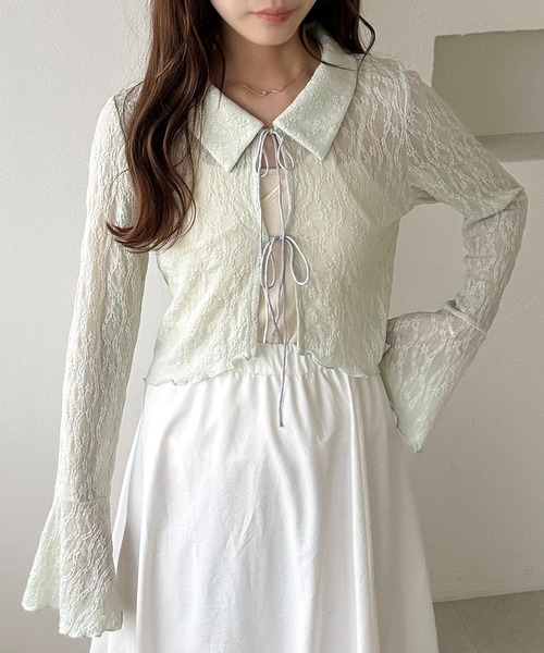 apres jour clair（アプレジュールクレア）の「【apres jour clair】レースシアーリボンカーディガン（カーディガン/ボレロ・レディース・ミント/アイボリー/ブラック・フリー/X-LARGE）」の21枚目の写真