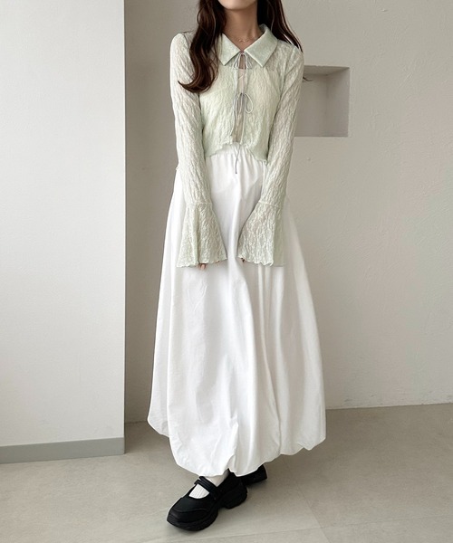 新品 タグ付き ✨グレースクラス 現行 カーディガン リボン ボレロ 白 レースレディース Lace Ladies リボン付き透かし編みボレロ