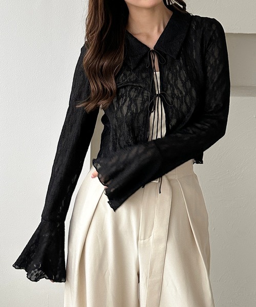 apres jour clair（アプレジュールクレア）の「【apres jour clair】レースシアーリボンカーディガン（カーディガン/ボレロ・レディース・ミント/アイボリー/ブラック・フリー/X-LARGE）」の12枚目の写真