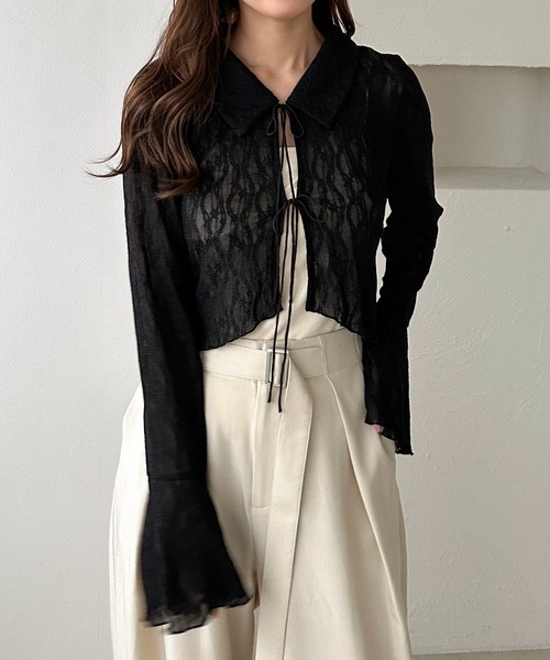 apres jour clair（アプレジュールクレア）の「【apres jour clair】レースシアーリボンカーディガン（カーディガン/ボレロ・レディース・ミント/アイボリー/ブラック・フリー/X-LARGE）」の13枚目の写真