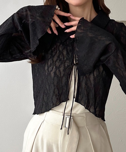 apres jour clair（アプレジュールクレア）の「【apres jour clair】レースシアーリボンカーディガン（カーディガン/ボレロ・レディース・ミント/アイボリー/ブラック・フリー/X-LARGE）」の14枚目の写真