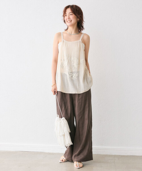 RIVE DROITE（リヴドロワ）の「【通気性抜群】リネンイージーワイドパンツ（その他パンツ・レディース・ブラック/ベージュ/ブラウン・38/36）」の12枚目の写真