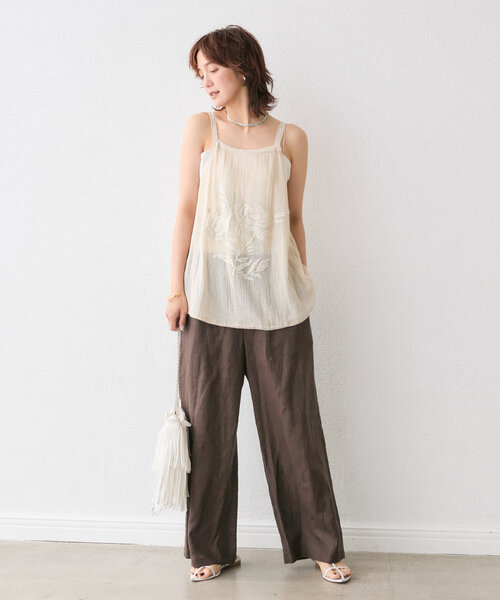 RIVE DROITE（リヴドロワ）の「【通気性抜群】リネンイージーワイドパンツ（その他パンツ・レディース・ブラック/ベージュ/ブラウン・38/36）」の13枚目の写真