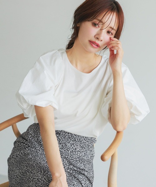 mysty woman（ミスティウーマン）の「2WAYバルーンスリーブカットプルオーバー　498377（Tシャツ/カットソー・レディース・オフホワイト/ブラック/グリーン系その他・FREE）」の2枚目の写真