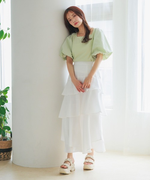 mysty woman（ミスティウーマン）の「2WAYバルーンスリーブカットプルオーバー　498377（Tシャツ/カットソー・レディース・オフホワイト/ブラック/グリーン系その他・FREE）」の4枚目の写真