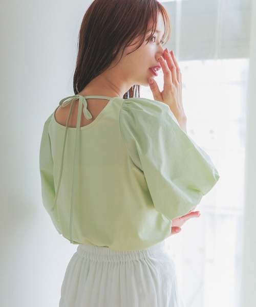 mysty woman（ミスティウーマン）の「2WAYバルーンスリーブカットプルオーバー　498377（Tシャツ/カットソー・レディース・オフホワイト/ブラック/グリーン系その他・FREE）」の6枚目の写真