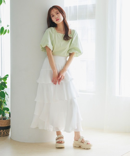 mysty woman（ミスティウーマン）の「2WAYバルーンスリーブカットプルオーバー　498377（Tシャツ/カットソー・レディース・オフホワイト/ブラック/グリーン系その他・FREE）」の20枚目の写真