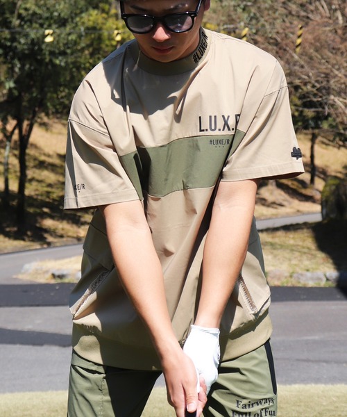 LUXE/R GOLF(ラグジュ ゴルフ)の「(RM)【LUXE/R GOLF】ストレッチ クロス パネル切り替え カーゴポケット プルオーバー 半袖 シャツ(Tシャツ/カットソー・メンズ・チャコールグレー/ブラック/ベージュ/オフホワイト・L/XL/M)」の4枚目の写真
