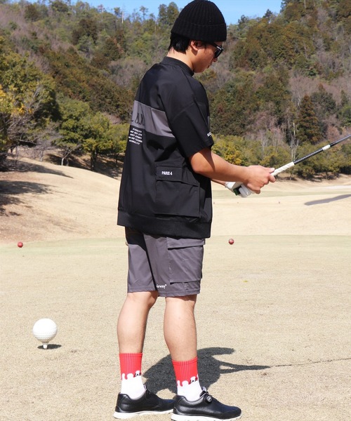 LUXE/R GOLF(ラグジュ ゴルフ)の「(RM)【LUXE/R GOLF】ストレッチ クロス パネル切り替え カーゴポケット プルオーバー 半袖 シャツ(Tシャツ/カットソー・メンズ・チャコールグレー/ブラック/ベージュ/オフホワイト・L/XL/M)」の5枚目の写真