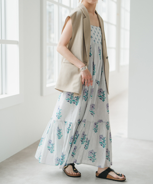 NE QUITTEZ PAS!（ヌキテパ）の「ne Quittez pas / ヌキテパ COTTON JACQUARD LILY PRIN（ワンピース・レディース・グリーン/グレー・FREE）」の6枚目の写真