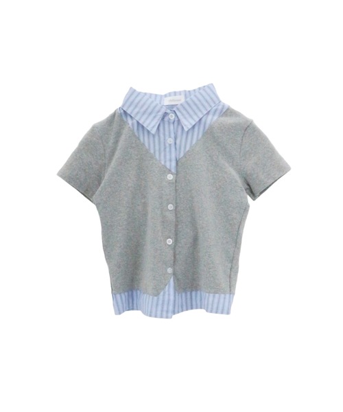tinkerend（ティンカーエンド）の「Striped Docking Polo / ストライプドッキングポロ チェック柄 フェイクレイヤード ストライプ/チェック（ポロシャツ・レディース・ブラック/グレー系その他/ブラック系その他/グレー・FREE）」の8枚目の写真