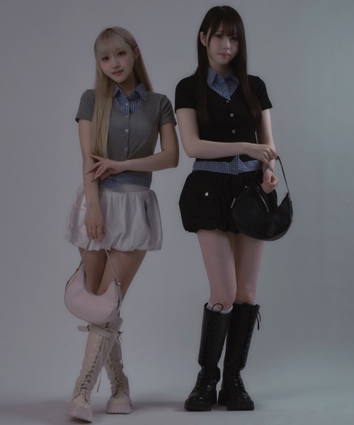tinkerend（ティンカーエンド）の「Striped Docking Polo / ストライプドッキングポロ チェック柄 フェイクレイヤード ストライプ/チェック（ポロシャツ・レディース・ブラック/グレー系その他/ブラック系その他/グレー・FREE）」の19枚目の写真
