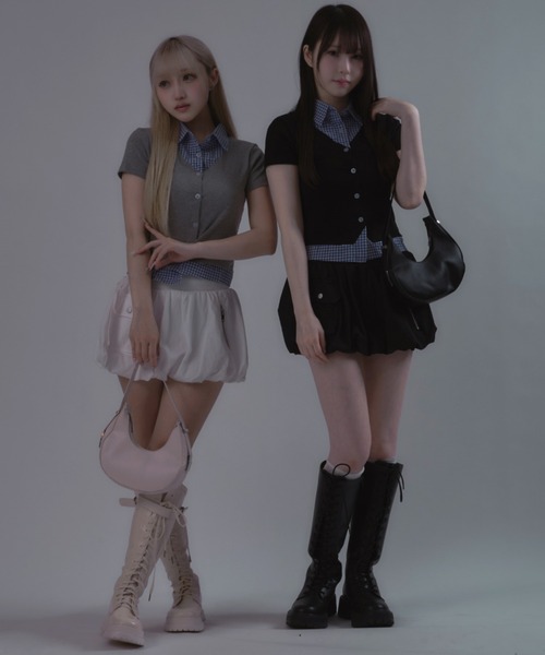 tinkerend（ティンカーエンド）の「Striped Docking Polo / ストライプドッキングポロ チェック柄 フェイクレイヤード ストライプ/チェック（ポロシャツ・レディース・ブラック/グレー系その他/ブラック系その他/グレー・FREE）」の20枚目の写真