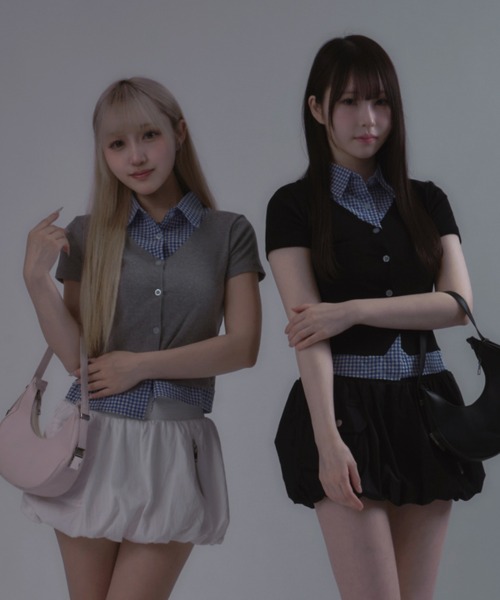 tinkerend（ティンカーエンド）の「Striped Docking Polo / ストライプドッキングポロ チェック柄 フェイクレイヤード ストライプ/チェック（ポロシャツ・レディース・ブラック/グレー系その他/ブラック系その他/グレー・FREE）」の18枚目の写真