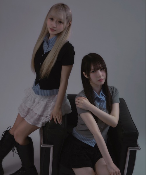 tinkerend（ティンカーエンド）の「Striped Docking Polo / ストライプドッキングポロ チェック柄 フェイクレイヤード ストライプ/チェック（ポロシャツ・レディース・ブラック/グレー系その他/ブラック系その他/グレー・FREE）」の17枚目の写真