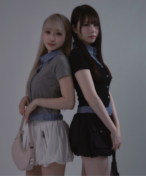 tinkerend（ティンカーエンド）の「Striped Docking Polo / ストライプドッキングポロ チェック柄 フェイクレイヤード ストライプ/チェック（ポロシャツ・レディース・ブラック/グレー系その他/ブラック系その他/グレー・FREE）」の21枚目の写真