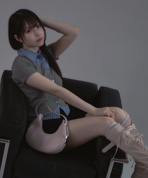 tinkerend（ティンカーエンド）の「Striped Docking Polo / ストライプドッキングポロ チェック柄 フェイクレイヤード ストライプ/チェック（ポロシャツ・レディース・ブラック/グレー系その他/ブラック系その他/グレー・FREE）」の5枚目の写真
