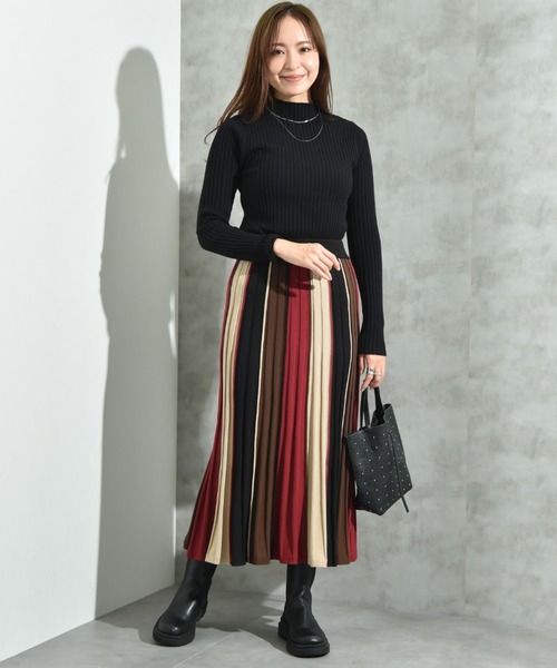 INTERPLANET（インタープラネット）の「配色カラーニットスカート（スカート・レディース・マスタード/ボルドー/ブラウン・FREE）」の13枚目の写真