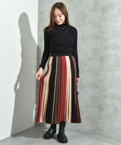 INTERPLANET（インタープラネット）の「配色カラーニットスカート（スカート・レディース・マスタード/ボルドー/ブラウン・FREE）」の15枚目の写真