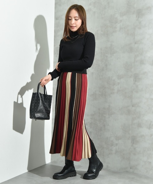 INTERPLANET（インタープラネット）の「配色カラーニットスカート（スカート・レディース・マスタード/ボルドー/ブラウン・FREE）」の16枚目の写真