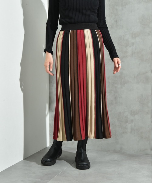 INTERPLANET（インタープラネット）の「配色カラーニットスカート（スカート・レディース・マスタード/ボルドー/ブラウン・FREE）」の18枚目の写真