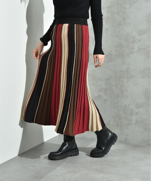 INTERPLANET（インタープラネット）の「配色カラーニットスカート（スカート・レディース・マスタード/ボルドー/ブラウン・FREE）」の21枚目の写真