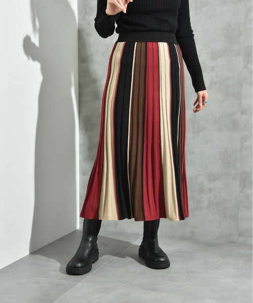 INTERPLANET（インタープラネット）の「配色カラーニットスカート（スカート・レディース・マスタード/ボルドー/ブラウン・FREE）」の22枚目の写真