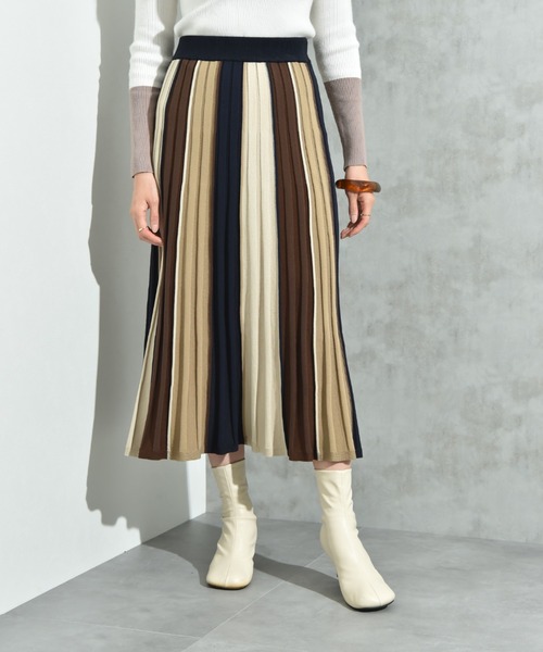 INTERPLANET（インタープラネット）の「配色カラーニットスカート（スカート・レディース・マスタード/ボルドー/ブラウン・FREE）」の8枚目の写真