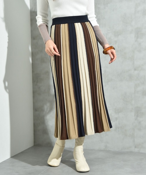 INTERPLANET（インタープラネット）の「配色カラーニットスカート（スカート・レディース・マスタード/ボルドー/ブラウン・FREE）」の12枚目の写真