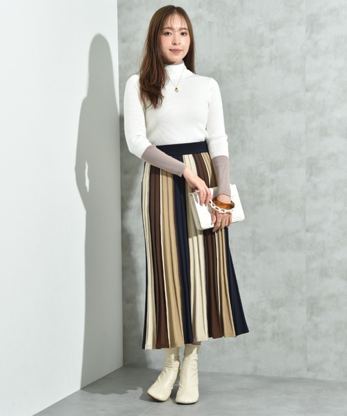 INTERPLANET（インタープラネット）の「配色カラーニットスカート（スカート・レディース・マスタード/ボルドー/ブラウン・FREE）」の4枚目の写真