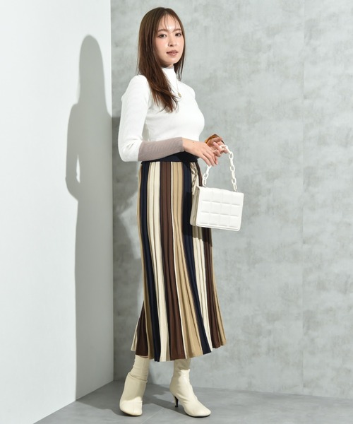 INTERPLANET（インタープラネット）の「配色カラーニットスカート（スカート・レディース・マスタード/ボルドー/ブラウン・FREE）」の5枚目の写真