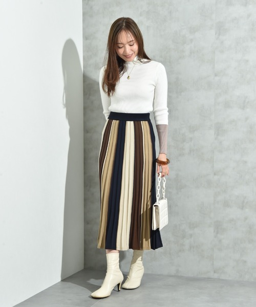 INTERPLANET（インタープラネット）の「配色カラーニットスカート（スカート・レディース・マスタード/ボルドー/ブラウン・FREE）」の6枚目の写真