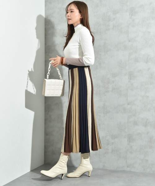 INTERPLANET（インタープラネット）の「配色カラーニットスカート（スカート・レディース・マスタード/ボルドー/ブラウン・FREE）」の7枚目の写真