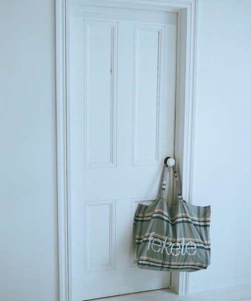 fekete checked big tote bag / feketeロゴチェックビッグトート