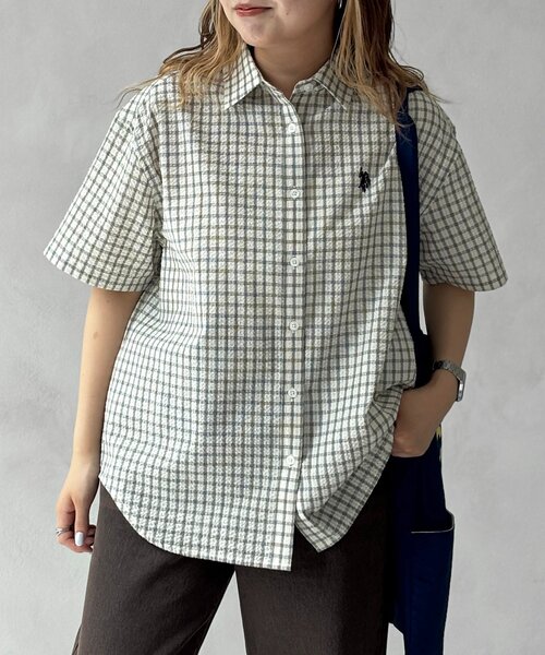 U.S. POLO ASSN.(ユーエスポロアッスン)の「【U.S. POLO ASSN.】シアサッカー半袖シャツ(シャツ/ブラウス・レディース・ブルー/アイボリー/ブラウン/イエロー・FREE)」の18枚目の写真