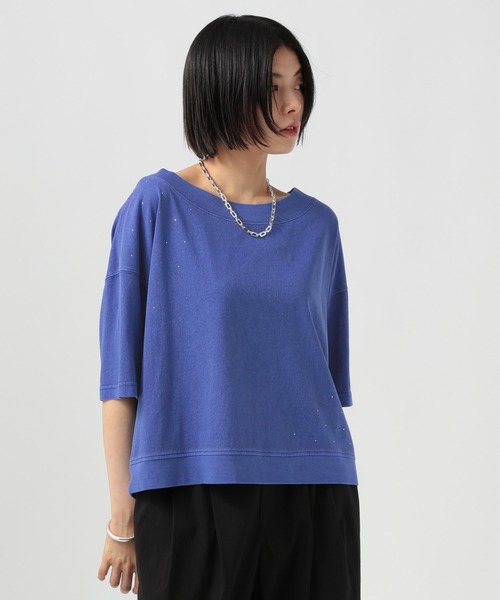 BAYFLOW(ベイフロー)の「ラインストーンオフショルプルオーバー(Tシャツ/カットソー・レディース・チャコール/オフホワイト/ブルー・FREE)」の3枚目の写真