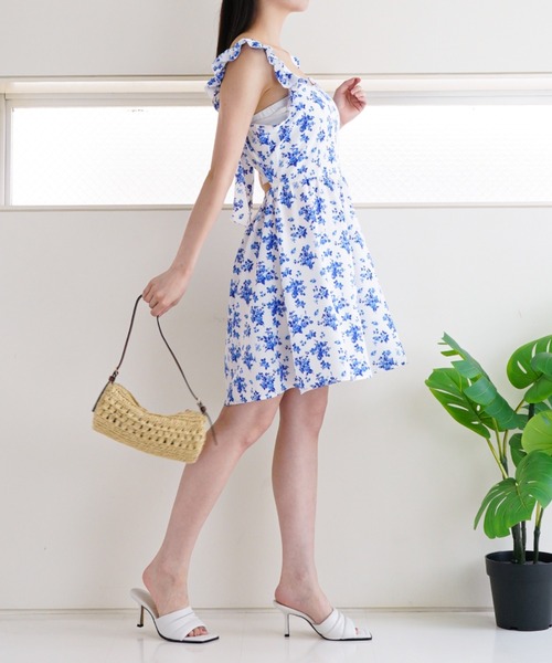 gossip！ロサンゼルス（ゴシップロサンゼルス）の「バックオープン フラワーパターンミニ丈ワンピース（ワンピース・レディース・ブルー/レッド・L/M）」の14枚目の写真