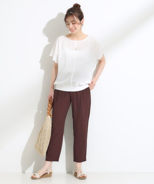 DRESKIP(ドレスキップ)の「スカラップ刺繍レースが目を惹く ドルマントップス(Tシャツ/カットソー・レディース・オフホワイト/ネイビー/イエロー/ブラック・00)」の7枚目の写真