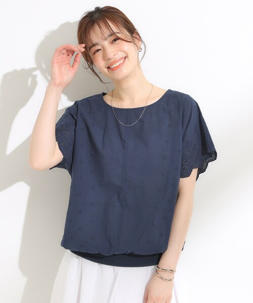 DRESKIP(ドレスキップ)の「スカラップ刺繍レースが目を惹く ドルマントップス(Tシャツ/カットソー・レディース・オフホワイト/ネイビー/イエロー/ブラック・00)」の9枚目の写真