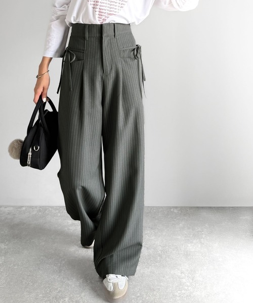 セール】【mily bilet】インして映える♪タック入りリボンストレート