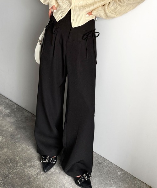 mily bilet(ミウィビレット)の「【mily bilet】インして映える♪タック入りリボンストレートワイドパンツ(スラックス・レディース・ブラック/ネイビー系/グレー系/チャコールグレー・X-LARGE/SMALL/MEDIUM/LARGE)」の7枚目の写真