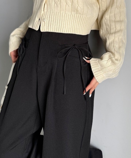 mily bilet(ミウィビレット)の「【mily bilet】インして映える♪タック入りリボンストレートワイドパンツ(スラックス・レディース・ブラック/ネイビー系/グレー系/チャコールグレー・X-LARGE/SMALL/MEDIUM/LARGE)」の8枚目の写真